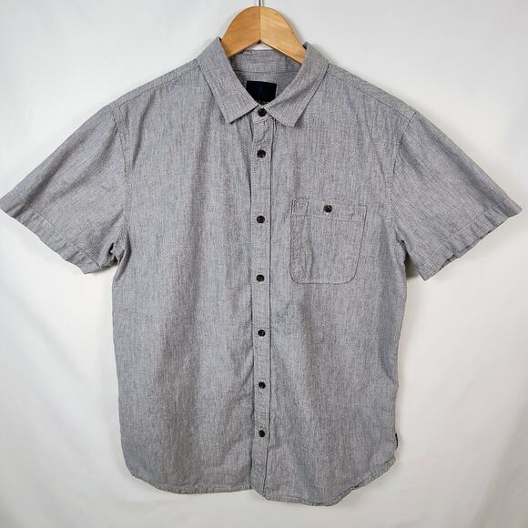 prAna Men's Medium gray Blue Button-Down Short Sleeve Shirt - Picture 2 of 10